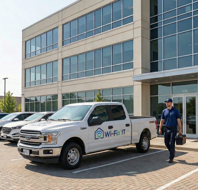 Commercial Wi-Fi network installation visit at an Austin office building
